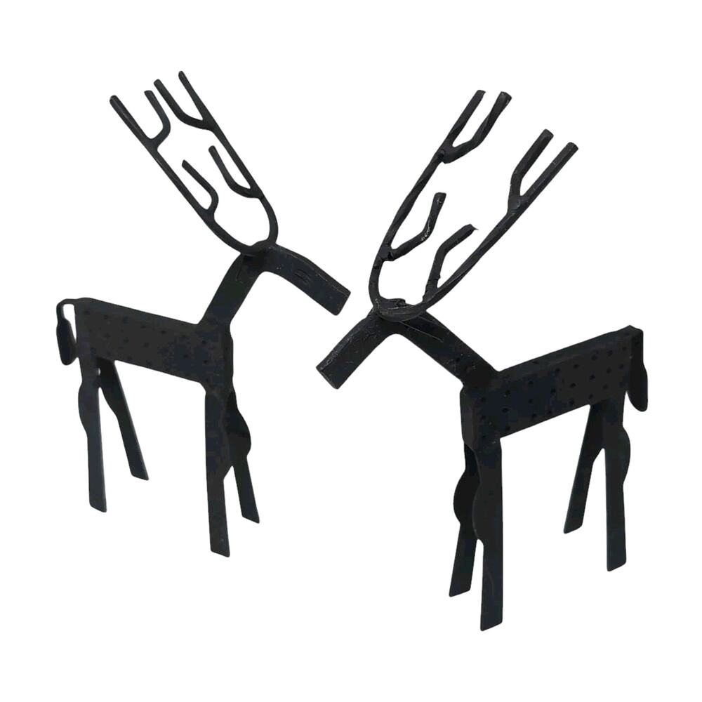 Wrought Iron Deer Reindeer Decor Set of 2 Christmas Holiday Decor‎ Black
